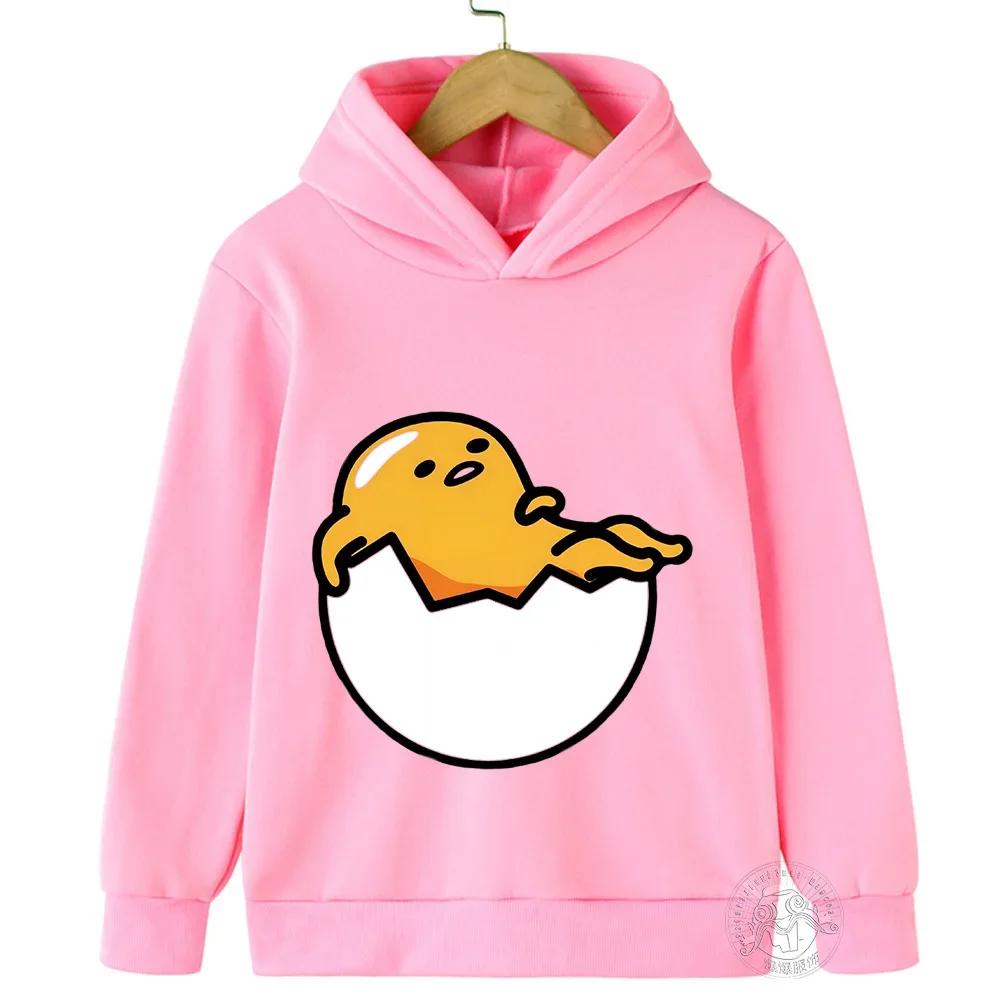Осень Зима Мультяшные Толстовки с Принтом Персонажа Гудетама Повседневные Теплые Спортивные с Длинным Рукавом Детские для Мальчиков и Девочек Детские Унисекс Толстовки с Капюшоном