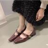 Fashion 2025Stylish Square Head Shallow Sole Women's Spring Autumn New Style French Night Vintage Commuting Low Heel Mary Jane Shoes