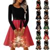 Women's Casual Fashion Round Neck Long Sleeve Christmas Printed Party Vintage Long Dresses