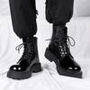 New Men Black Patent Leather British Style Motorcycle Boot Couple Outdoors High Top Leather Waterproof Casual Leather Boots
