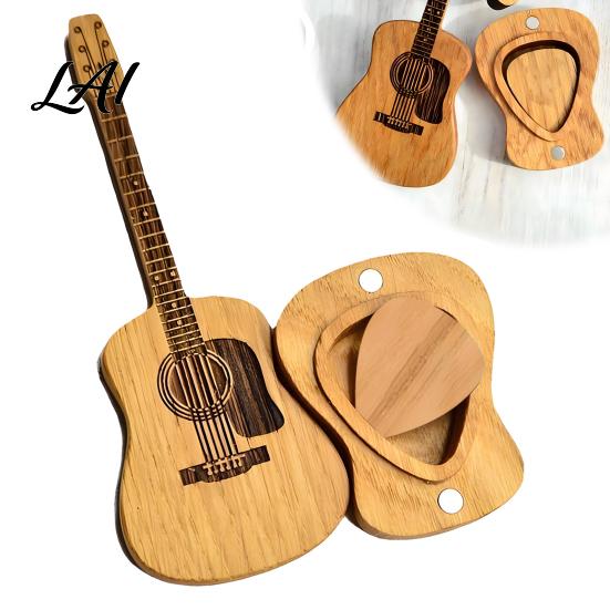 Musician Desk Decoration Guitar Pick Holder with Stand Wooden Plectrum Display Storage Box Miniature Shape Organizer for Lovers Portable