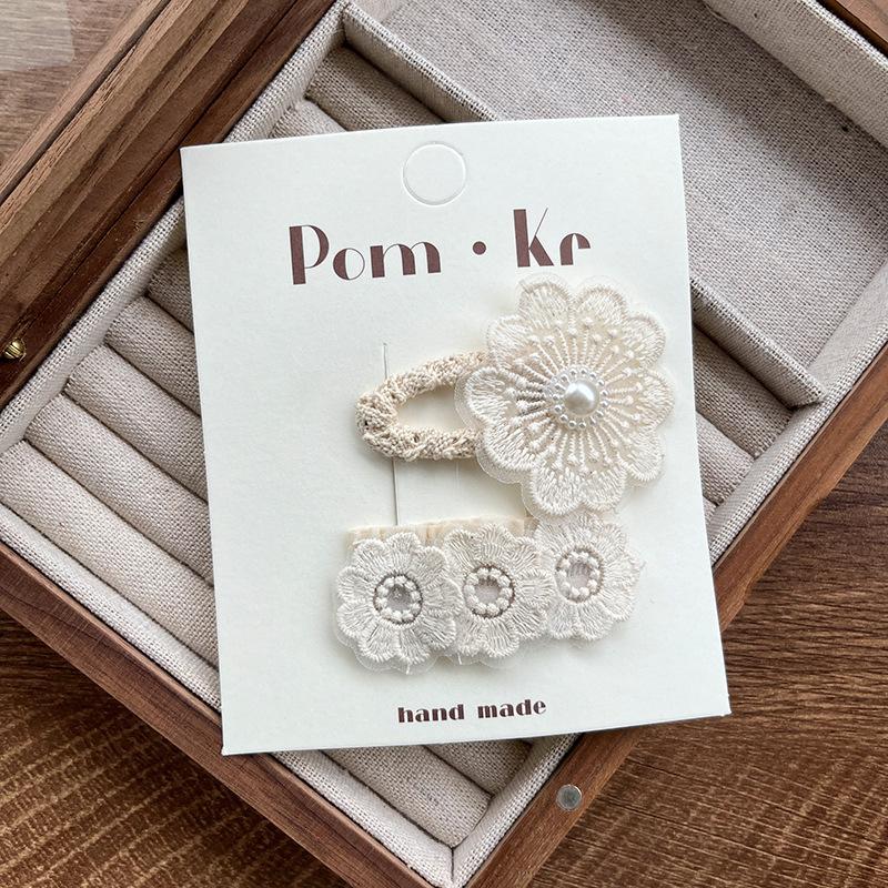 Детские милые кружевные заколки для волос, милые заколки для волос с бантиками, детские жемчужные вышитые цветы, боковая заколка, челка, сломанные заколки для волос