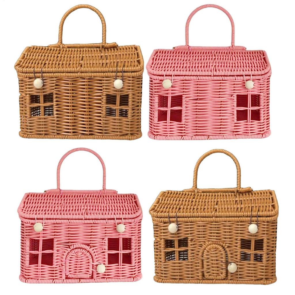 House shape Rattan Basket Rattan Picnic Basket Woven Storage Vintage Wedding Favors with Lid Creative Rustic Decor Organizer