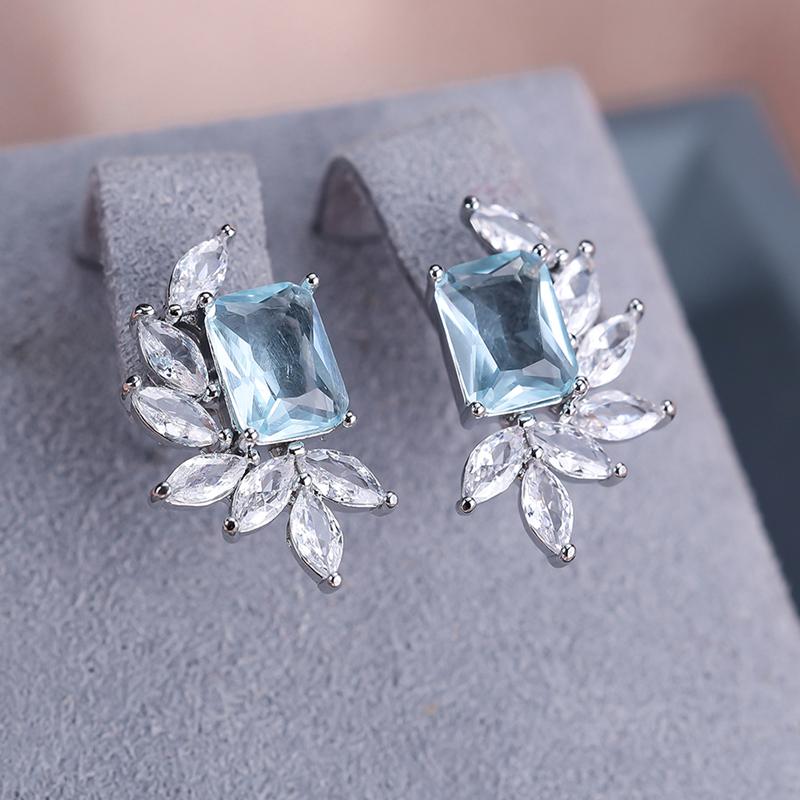 Exquisite Leaf Zircon Square Earrings for Women Silver Color Wedding Banquet Earrings Charm Jewelry Gifts