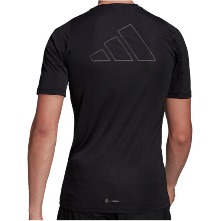 Adidas Сплошной цвет с логотипом и принтом, спортивная футболка с коротким рукавом и круглым вырезом, мужские топы, черный HC0409