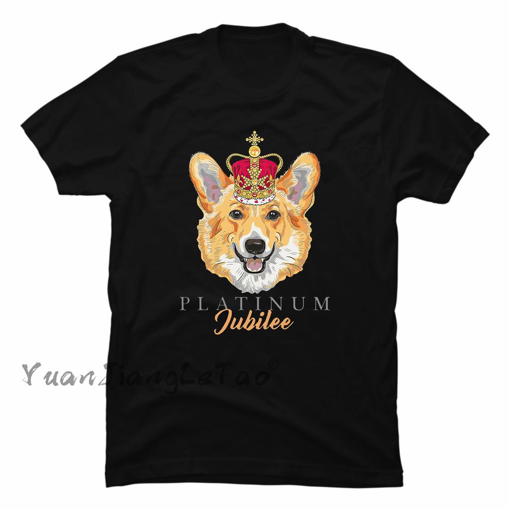 Queen 2022 Union Jack 70th Platinum Jubilee Tshirt Queen Elizabeth II Classic Tops Kawaii Corgi Dog Graphic Tops Unisex Shirt