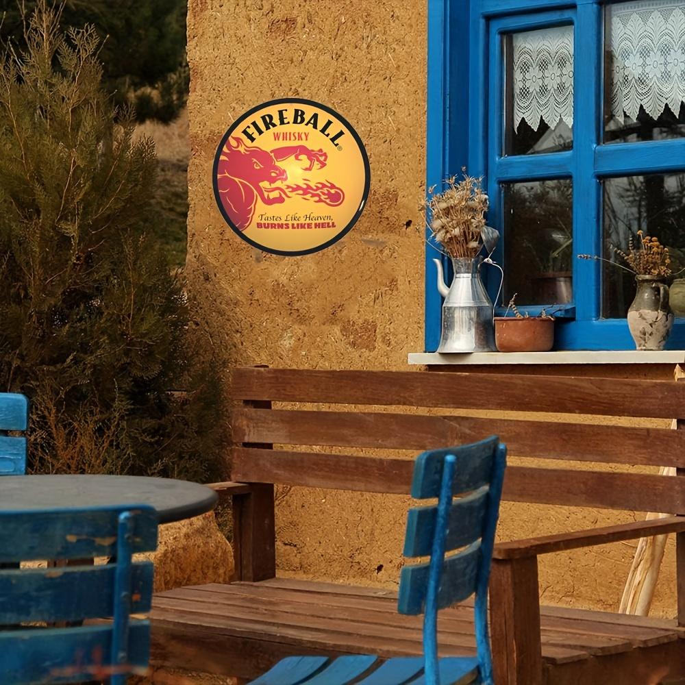 1pc, Fireball Whiskey Round Metal Sign, 20*20cm, Vintage Style, UV HD Printing, Aluminum, Indoor and Outdoor Decoration