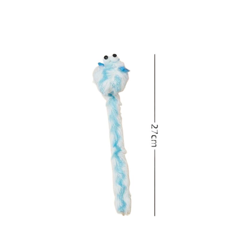 Pink White Plush Cat Toy, Long Worm Kitten Teaser with Bell, Interactive Pet Chew Play Toy for Cats Gift