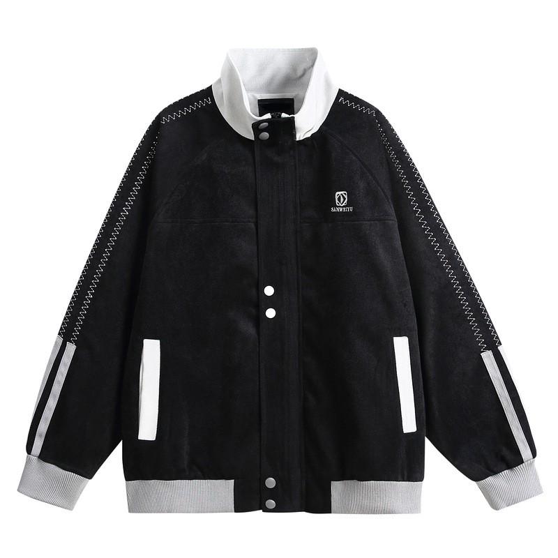 Unisex Oversized Pink Vintage Streetwear Jacket Fall Lightweight Stand Collar Casual Outerwear