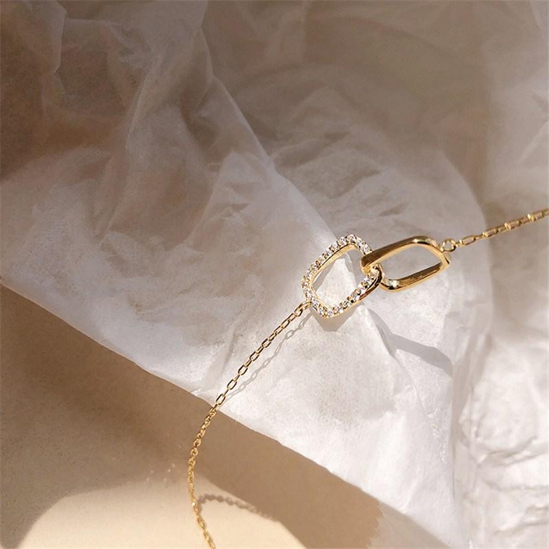 Necklace Geometric Interlocking Square Shiny Clavicle Chain Women