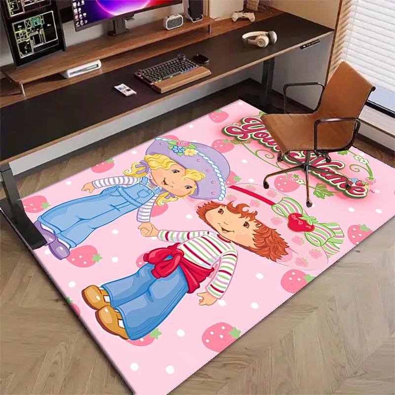 Princess Strawberry Design Area Rug Personalized Name- Non-Slip, Soft & Cozy Floor Mat for Living Room, Office - Indoor/Outdoor Carpet