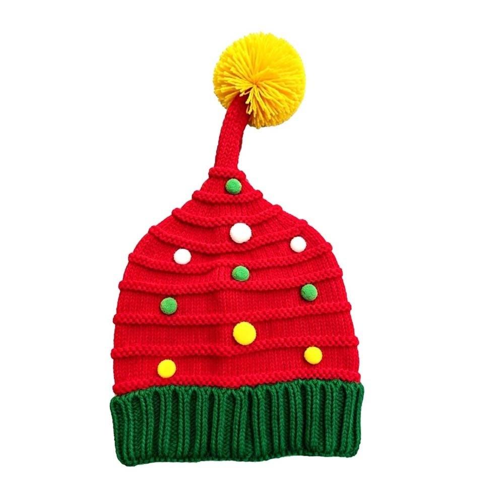 Plush Pom Xmas Beanie Thermal Yarn Knitted Holiday Scarf Santa Claus Beanie Family Gathering