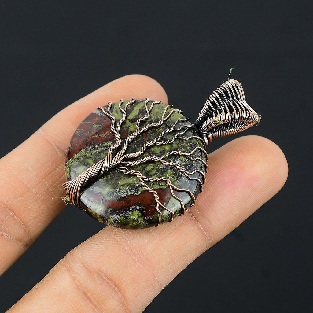 Древо Жизни Драконья Кровь Яшма Драгоценный Камень Медная Проволока Обертка Кулон Ручной Работы Индийские Ювелирные Изделия