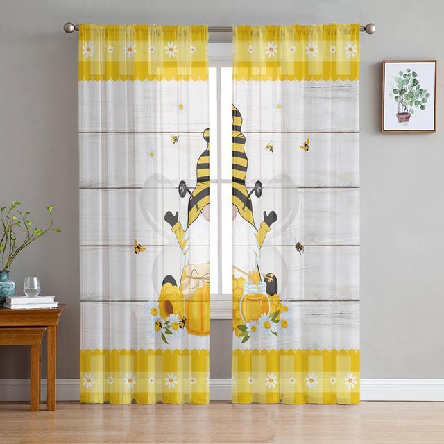 Bee Azalea Retro Flower Tulle Curtains For Living Room Bedroom Decoration Modern Chiffon Sheer Voile Kitchen Window Curtain