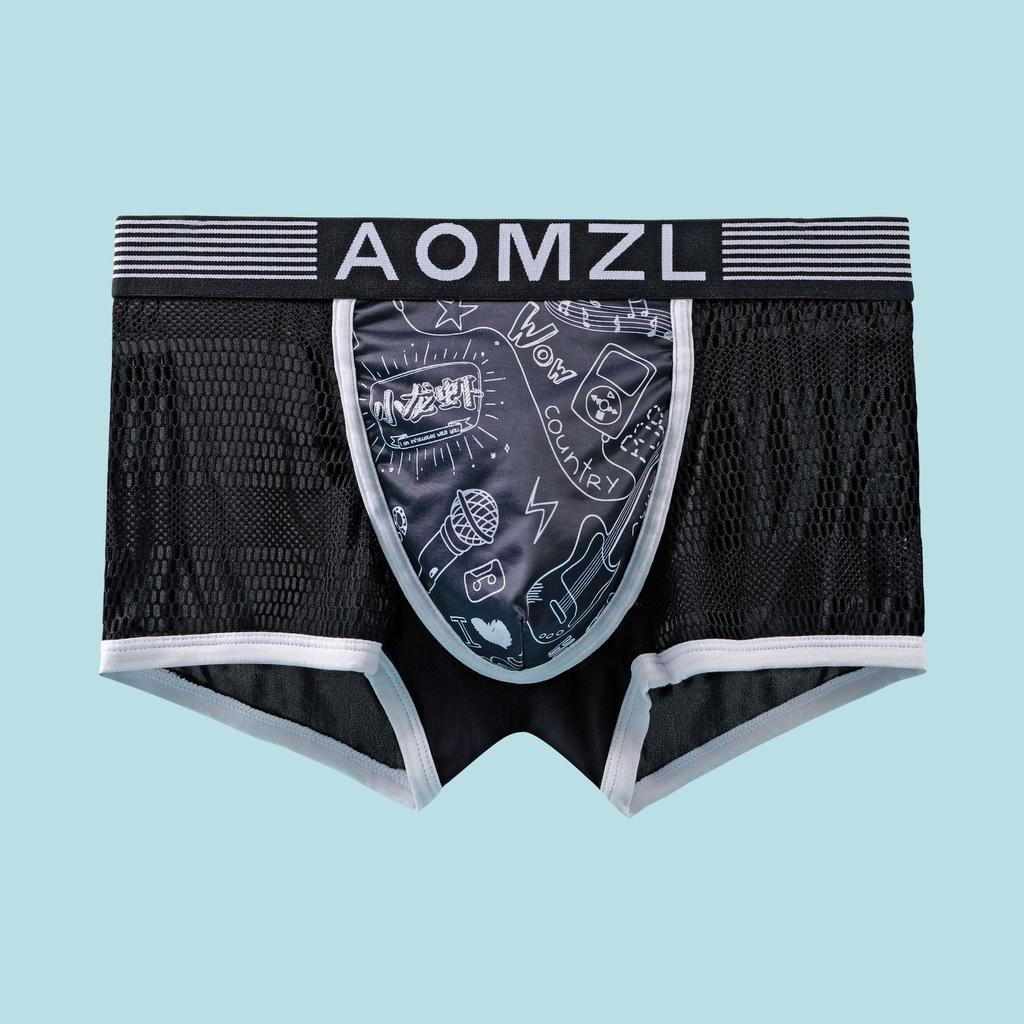 Мужские трусы-боксеры из ледяного шелка с сотовой сеткой, ультра дышащие трусы-боксеры со средней талией, трусы-боксеры с принтом