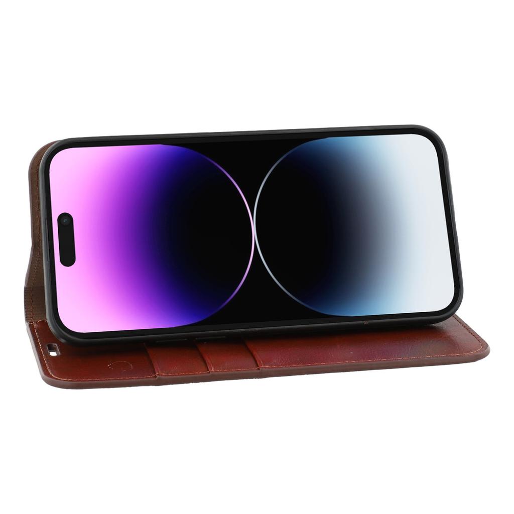 For iPhone 14 Pro Stand Cases Genuine Split Leather Wallet Phone Cover Magnetic Closure