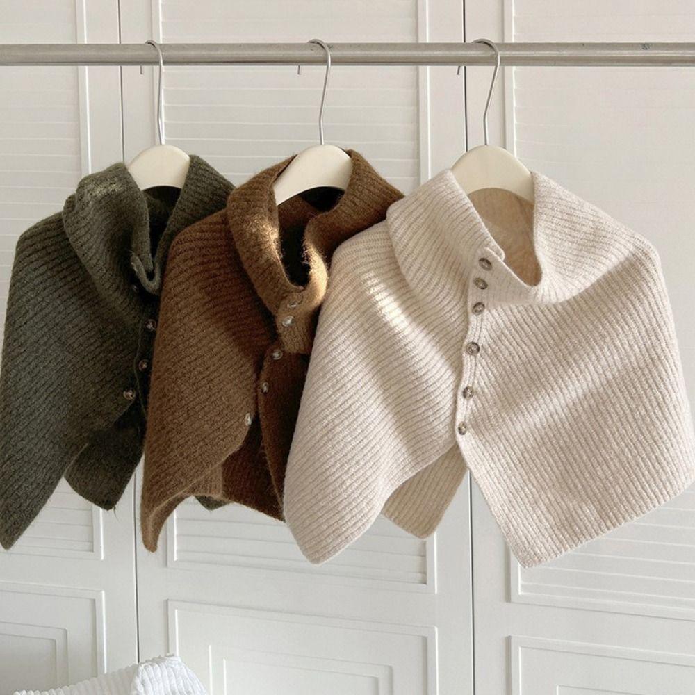 Thicken Knitted Shawl Button Scarves Knitwear Korean Style Women Winter Shawl Women