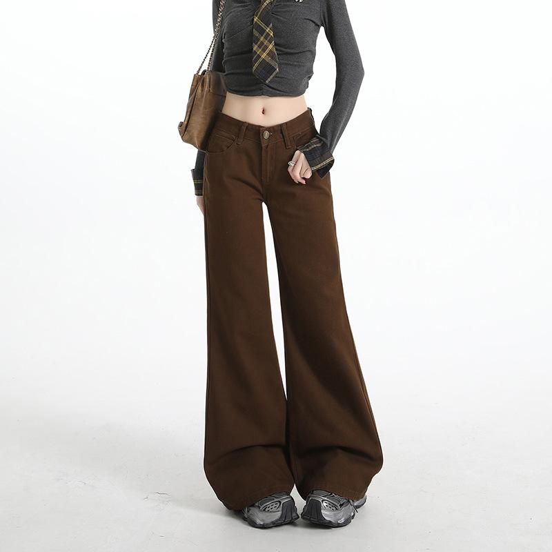 American coffee color low waist slightly pulled jeans women's spring new Spice Girls loose and thin without legs flared pants