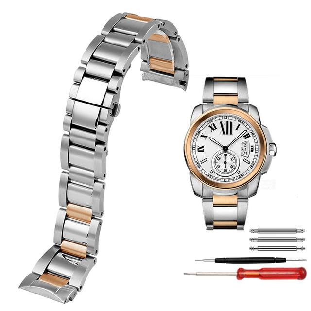 ONE23мм Браслеты для часов из нержавеющей стали для Cartier Calibre W7100015 W7100041 W7100037 Металлические браслеты для часов Мужская Мода Женский РемешокMN
