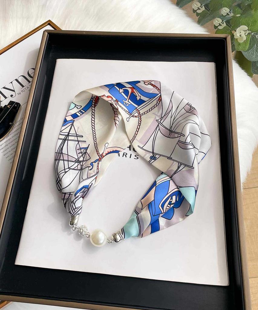 Magnetic silk scarf women's 1116 new scarf autumn and winter high-end neck protection small scarf necklace pearl buckle with shirt