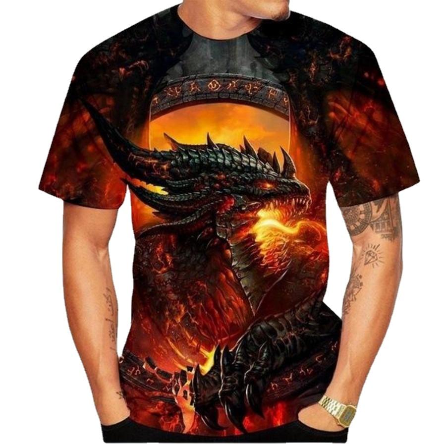 Мужская одежда больших размеров Свободные летние топы Футболка с 3D принтом животных Пара Мужские футболки с рисунком дракона Повседневный топ с короткими рукавами Дышащие мужские рубашки