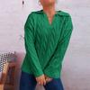 Women's Fashion Casual Loose  Semi-Retro Cable Lapel Long Sleeve Knit Sweater Pullover