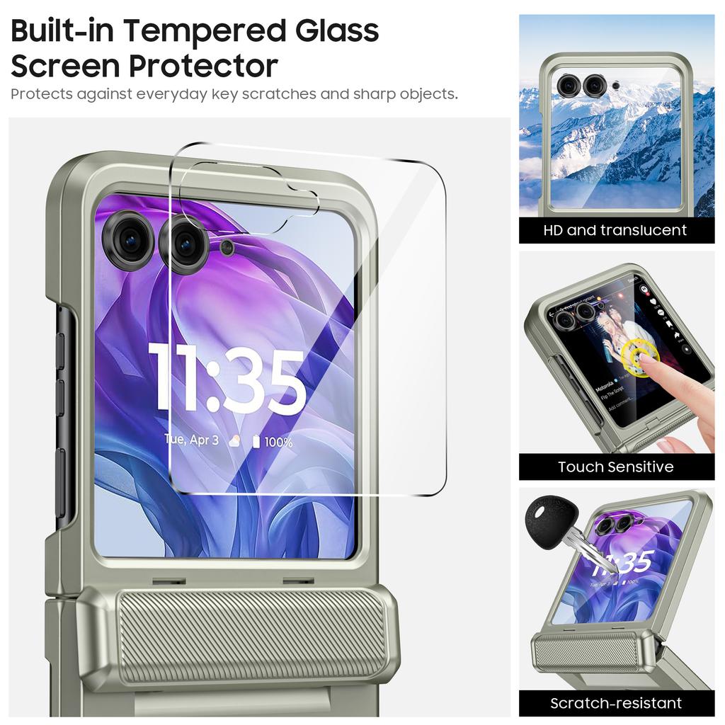 Для Motorola Razr Ultra 2024/Razr Pro 2025/Razr Pro 2026 С защитой шарнира, Встроенная защитная пленка для экрана, Ударопрочный всесторонний чехол для телефона - Титановый