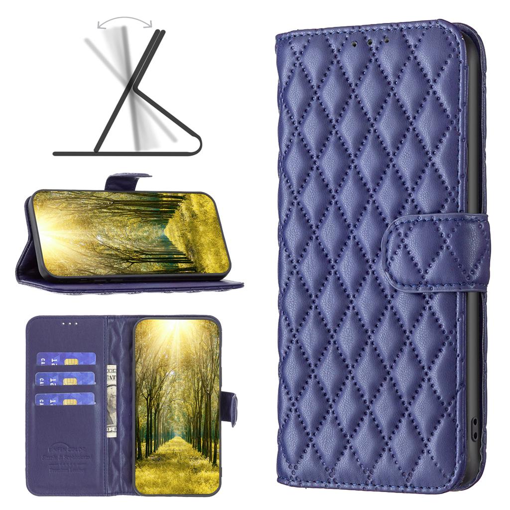 BINFEN COLOR BF Style-14 For iPhone 16 Case Rhombus Grid Leather Wallet Stand Phone Cover