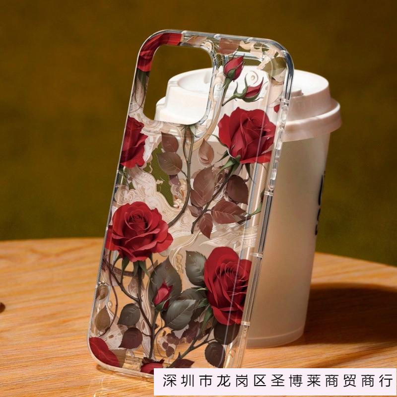 Цветущие ветки роз подходят для чехла на мобильный телефон iPhone16pro Apple 15 Pro 14 прозрачный 13 с подушкой безопасности 12 взрыв 11