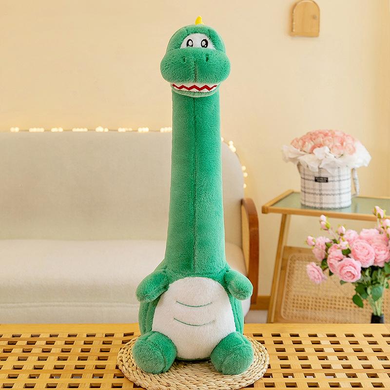 Cute dinosaur long throw pillow girl bed side sleeping cuddle pinch legs big white goose long neck animal plush toy