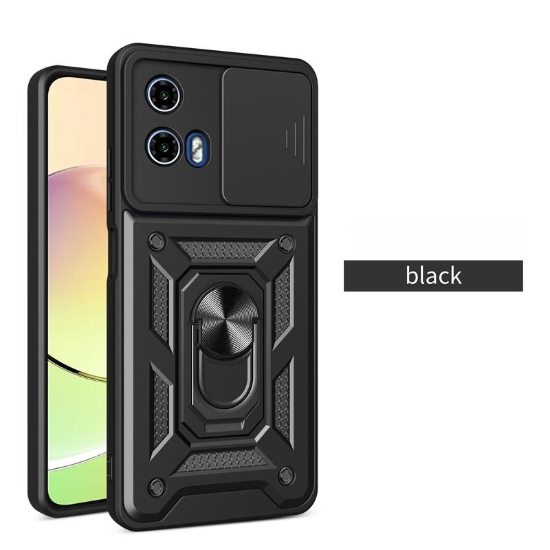 Противоударный бронированный чехол для Motorola Moto G04 G24 G34 G54 G84 E14 G22 G32 G52 G72 с магнитным кольцом-держателем и сдвижной крышкой для защиты объектива