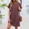 Женское модное однотонное платье с круглым вырезом, кружевной вставкой, свободного кроя, с коротким рукавом