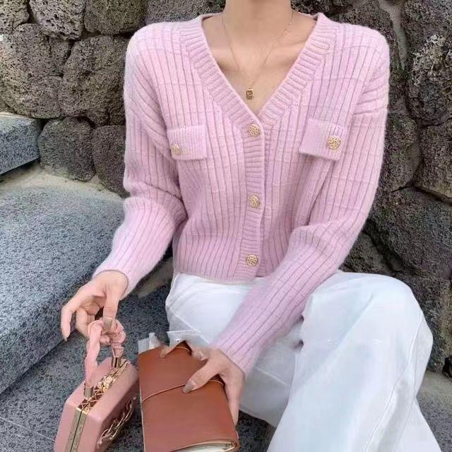 Кардиган, короткий стильный свитер, куртка для женщин, осень 2023, свободный мягкий клейкий трикотаж, модный женский свитер с v-образным вырезом