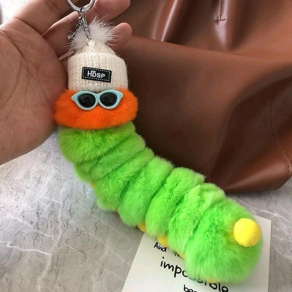Rainbow Caterpillar Pendant 25cm Car Key Rings Cute Animal Plush Dolls Couple