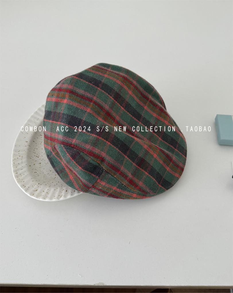 Клетчатая шляпа вперед детская осенне-зимняя ретро клетчатая берет милая кепка повседневная нишевая рабочая шляпа