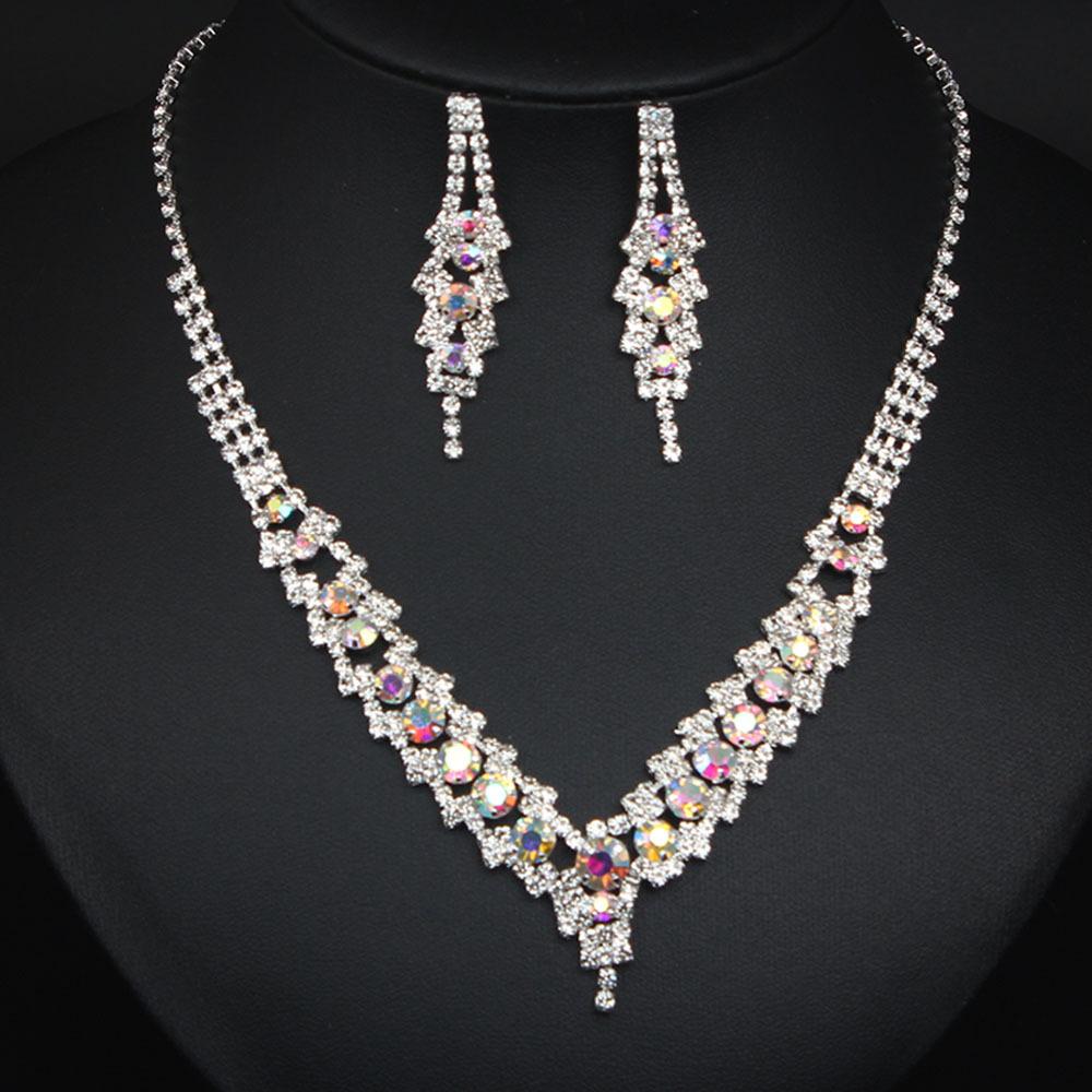 Fashion Rhinestone Necklace Earrings Jewelry Set Women'S Clavicle Chain Banquet Accessories