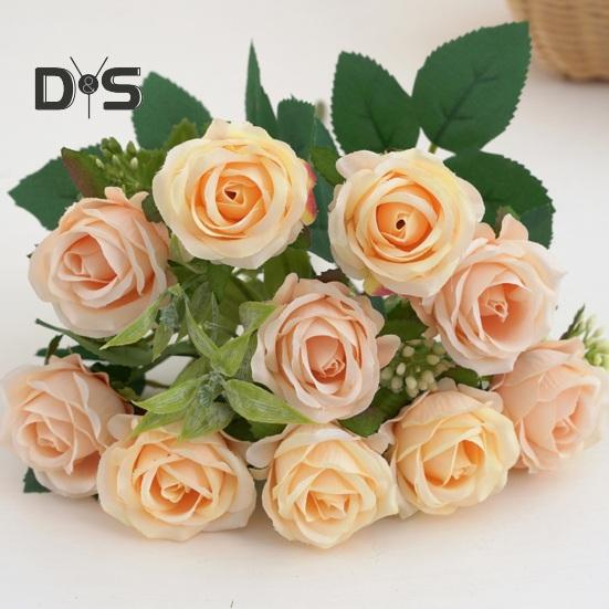 Eco-friendly Artificial Flower 10 Heads Attractive Single Branch Simulation Rose Flower Ornament