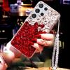 With Crystal Strap Lanyard Bling Diamond Case For Samsung S24 Ultra S23 FE S22 Plus A15 A25 A35 A55 A14 A23 A34 A54/Redmi A3 13C 12 Note 13 12 11 Pro