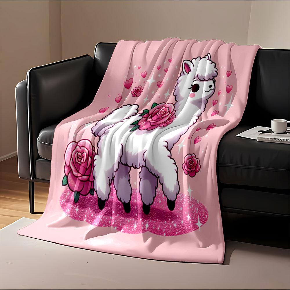 Fluffy Llama with Roses and Hearts print blanket soft and cozy perfect for the living room bed sofa or a nap,gift