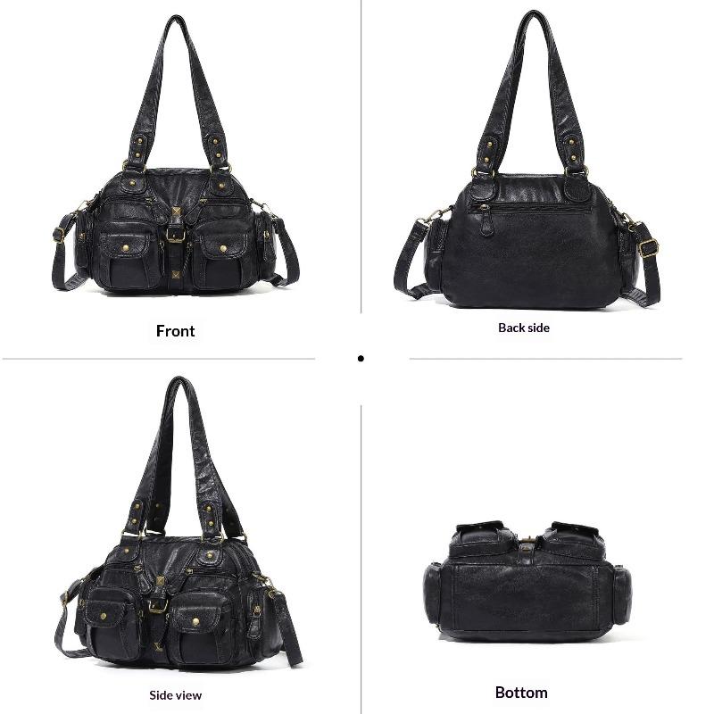 Vintage Tote Messenger Bag for Women Multi-Pocket Shoulder Handbag Casual Motorcycle Underarm Bag Crossbody Purse Daily