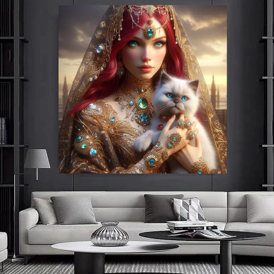 2024 New Jewelry Headwear for Women and Cats Diamond Drawing 5D DIY Art Mosaic Embroidery Cross Embroidery DecorationNew Gift