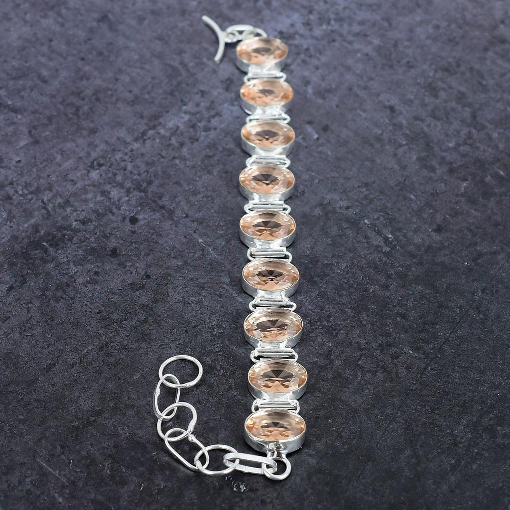 Morganite Gemstone Handmade 925 Sterling Silver Bracelet 7-8" Z3u39