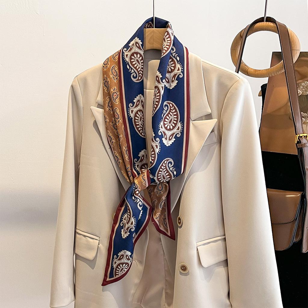 Cashew series double-sided bevel long scarf silk scarf female Korean version spring and summer versatile wristband headband fashion professional trend