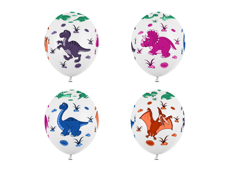 Partydeco Balony 30Cm Dinozaury Pastel Białe 6 Szt