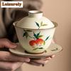 120 мл кремовая печь Ru Kiln Respectful гайвань винтажная расписанная вручную гранатовая чайная супница крышка для заваривания чая чаша чайная церемония коллекция