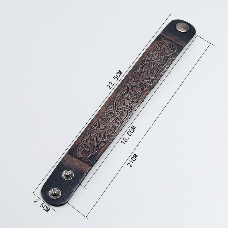 Retro Embossed Totem Pattern Cowhide Leather Wristband Bracelet Handmade Adjustable Bracelet Cowboy Accessories Unisex Jewelry