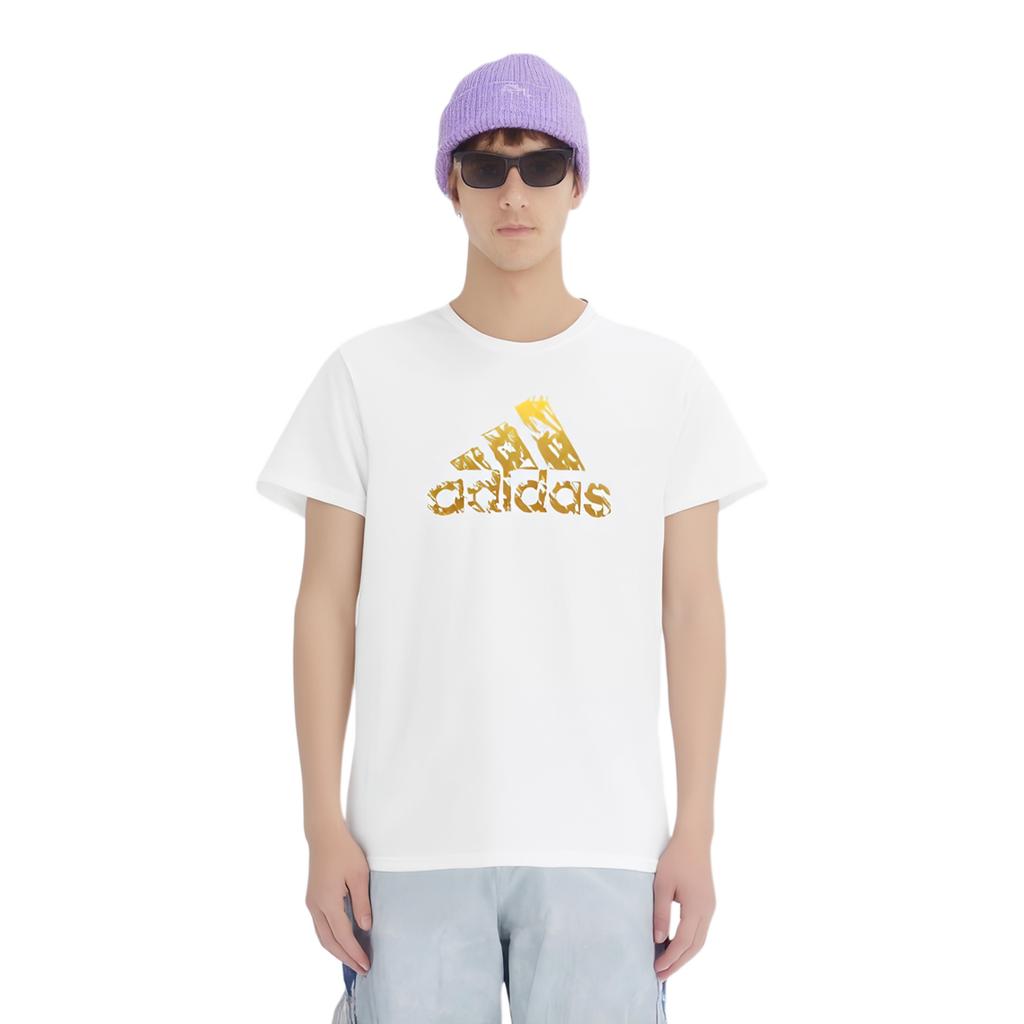 adidas Американская винтажная буква логотипа принт дышащая спортивная повседневная футболка с коротким рукавом мужские топы белое золото ADITSG2-WG