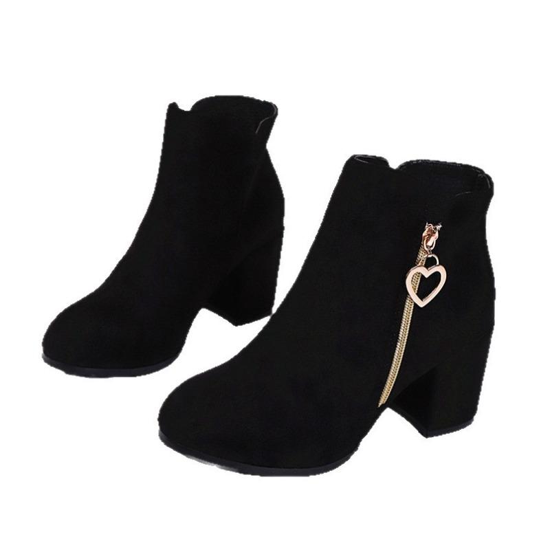 Внешняя торговля большой размер высокий каблук короткие замшевые ботинки Мартин женские осень и зима новые круглый носок толстый каблук боковая молния короткие ботинки