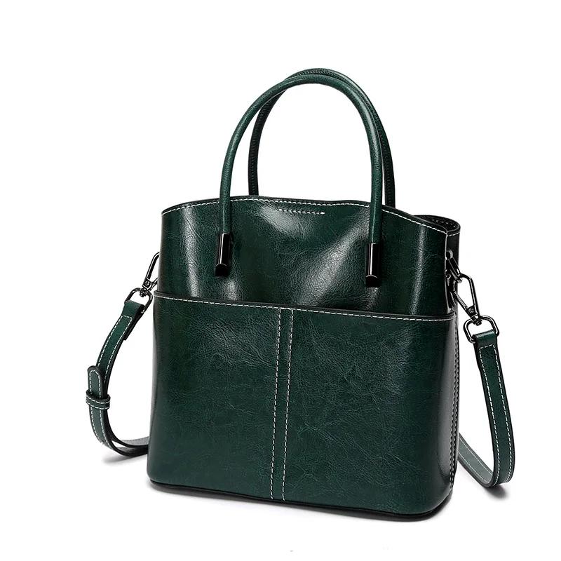 Женская высококачественная модная универсальная сумка-ведро из вощеной коровьей кожи с масляным воском, женская сумка через плечо в минималистском стиле для отдыха