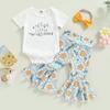 Toddler Girls Clothes, Short Sleeve Round Collar Letters Romper Tops Bell-Bottoms Pants Casual Head Band Outfits
